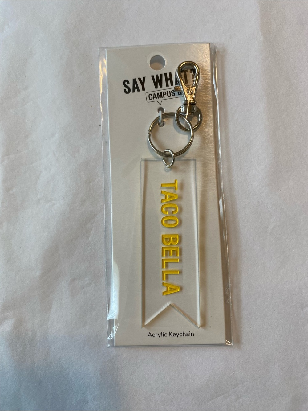Say What? “Taco Bella” Yellow Acrylic Bag Charm Keychain
